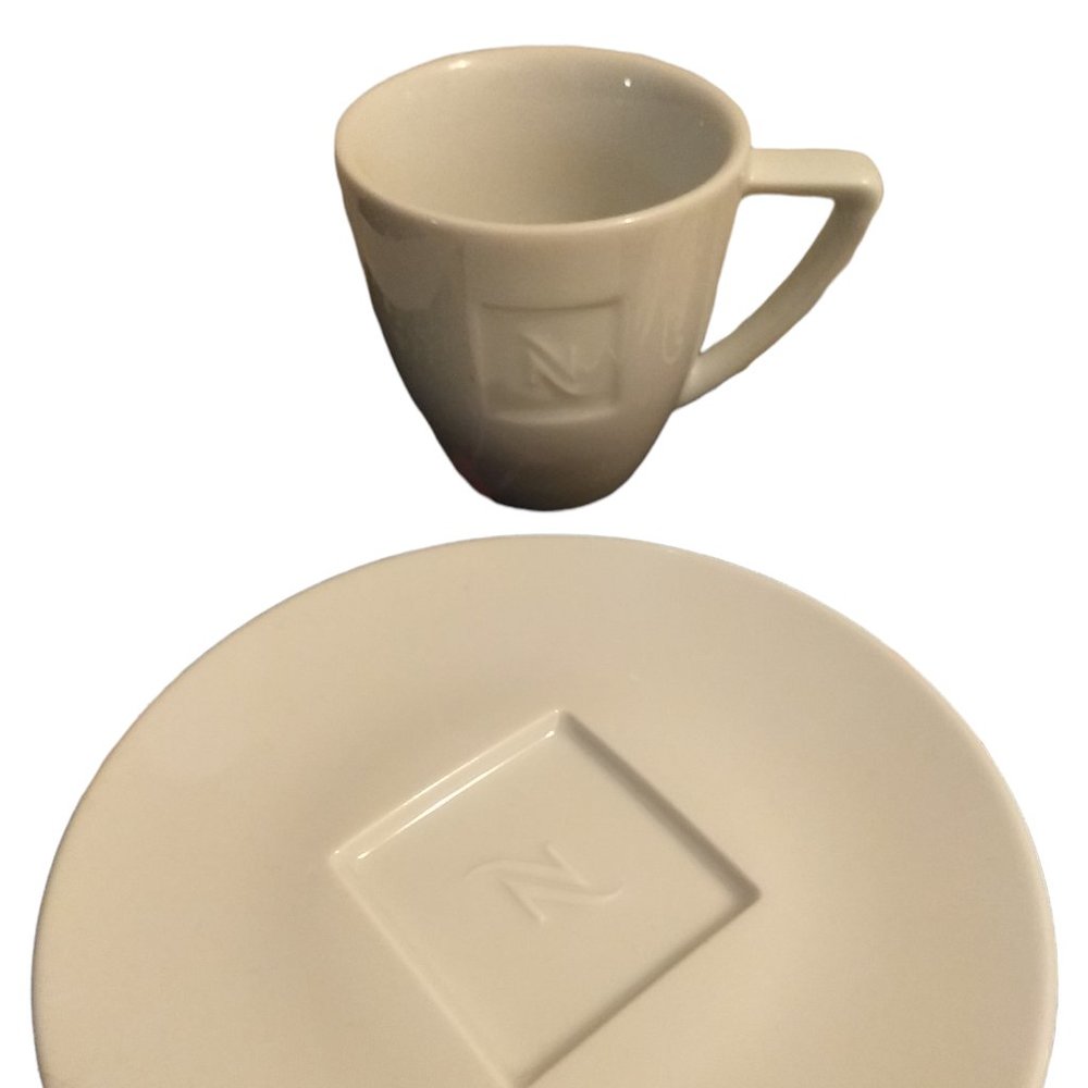 1-Shot Nespresso Cup Saucer White Porcelain PORTUGAL Recessed Logo